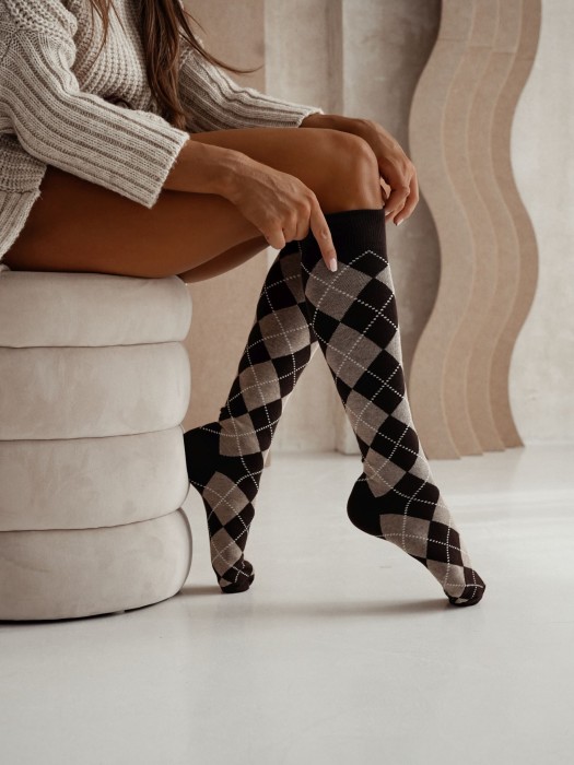 Women's Diamond Vintage pattern knee socks 0248.015