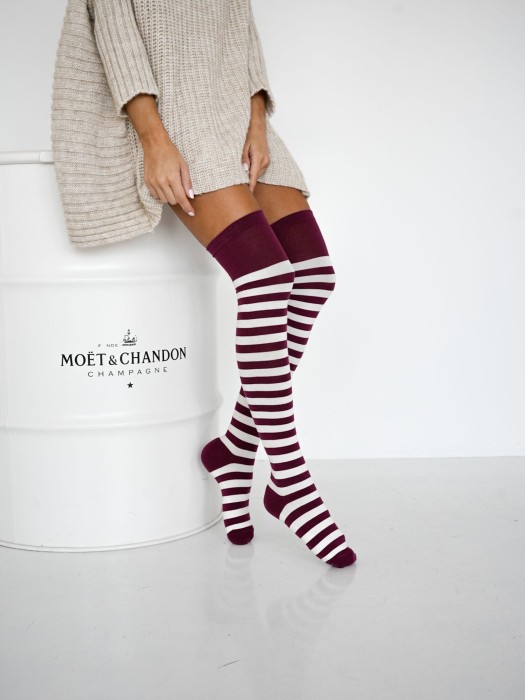 Cotton wide stripes pattern over-the-knee socks 1252.001
