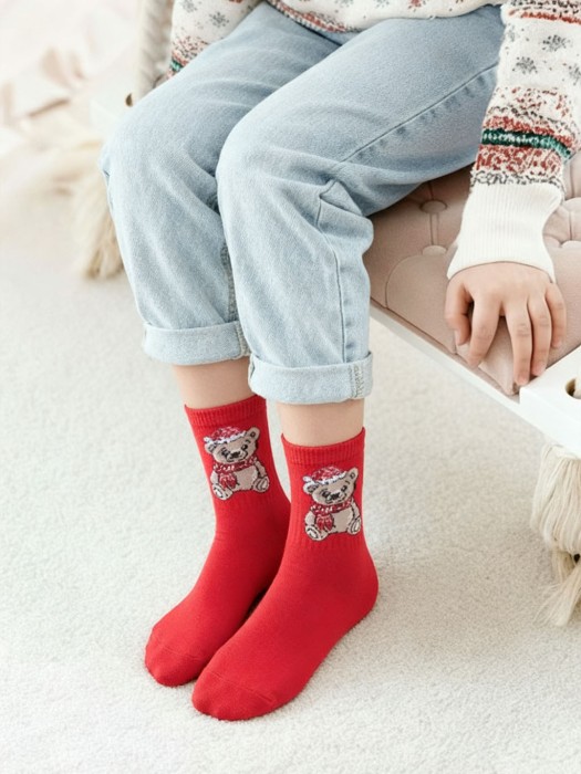 Kids' Christmas Teddy Bear pattern socks 1306.009