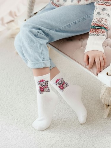 Kids' Christmas Teddy Bear pattern socks 1306.009