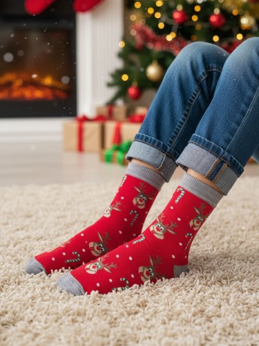 Kids'Christmas Reindeer & Candy canes pattern socks 1306.010