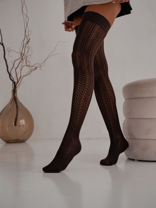 Openwork herringbone pattern over-the-knee socks 0347.002