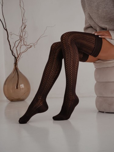 Openwork herringbone pattern over-the-knee socks 0347.002