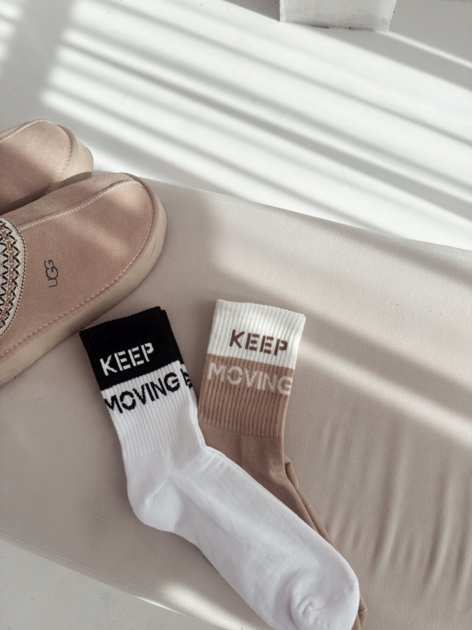 Women's KEEP MOVING pattern Half-terry socks...