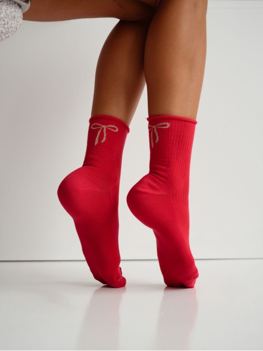 Women's bandless ribbed socks with a bow 0200.193