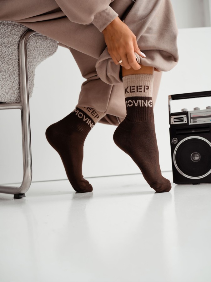 Women's KEEP MOVING pattern Half-terry socks...