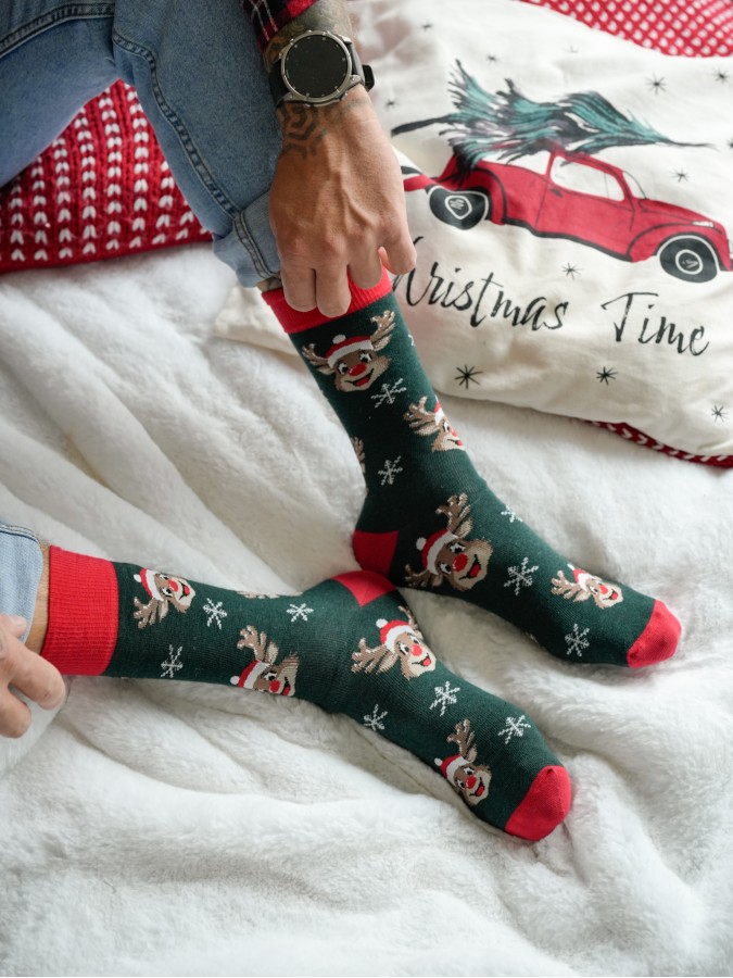 Men's Christmas Smiling reindeers pattern socks...