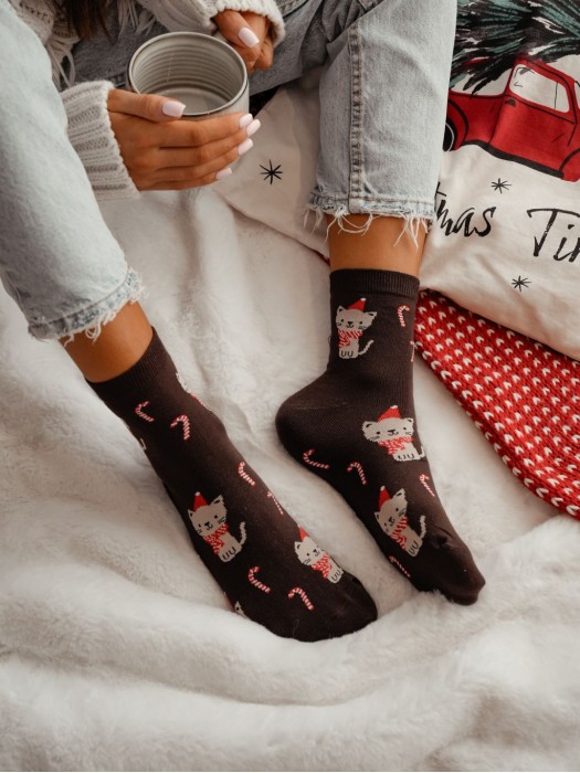 Women's Christmas Cat pattern socks 1283.037