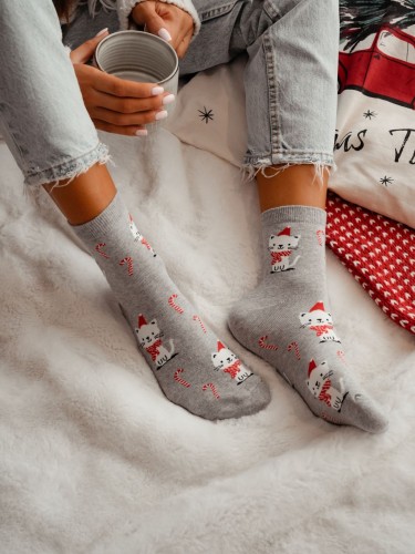 Women's Christmas Cat pattern socks 1283.037 2