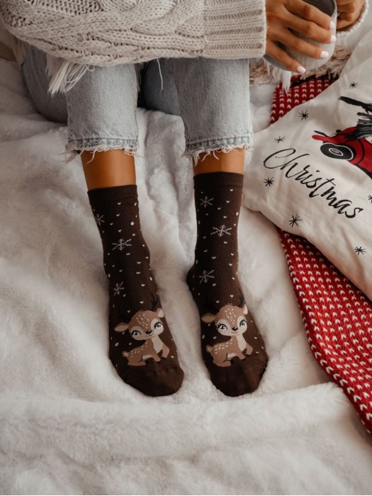 Women's Christmas Small Reindeer Lady pattern socks 1283.036