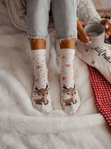 Women's Christmas Small Reindeer Lady pattern socks 1283.036