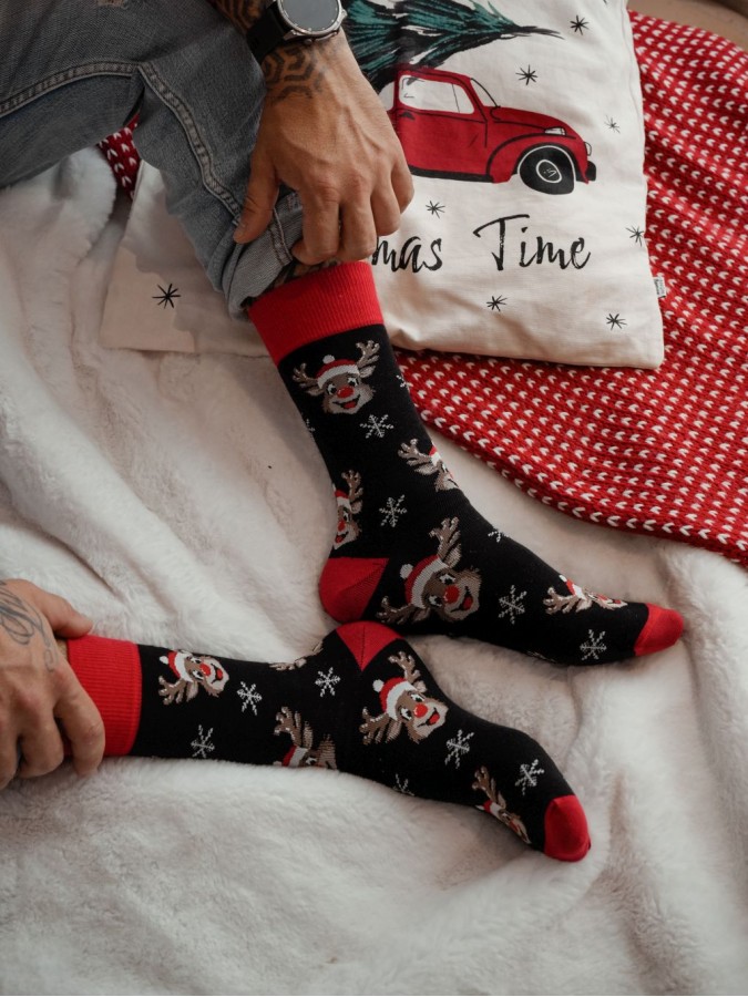 Men's Christmas Smiling reindeers pattern socks...