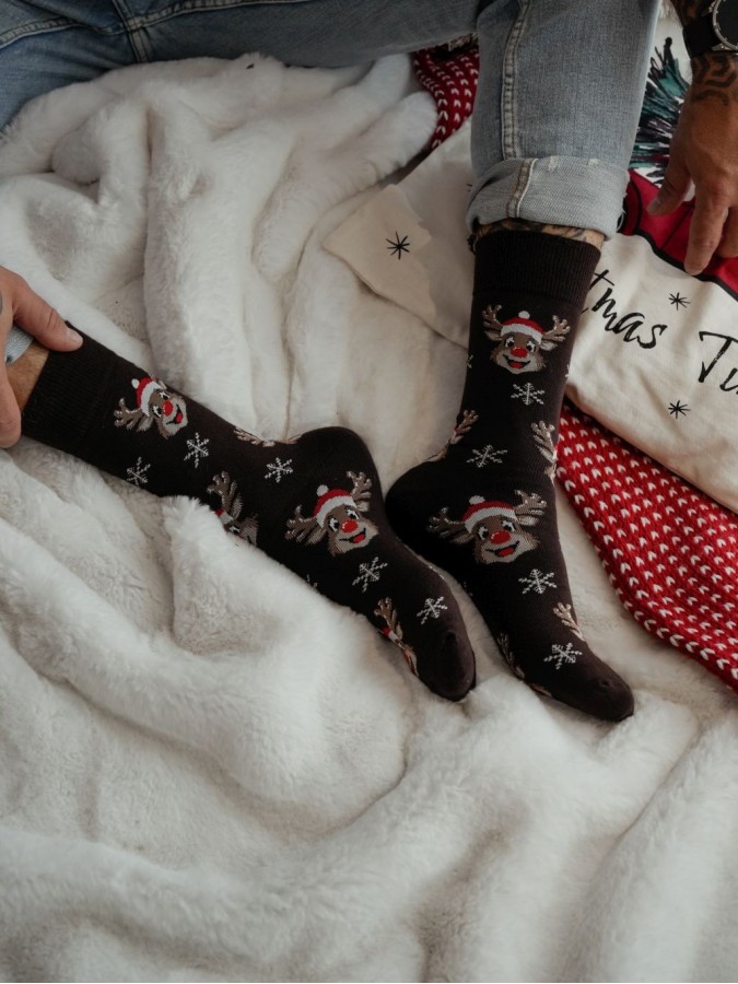 Men's Christmas Smiling reindeers pattern socks...