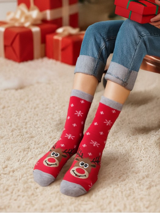 Kids'Christmas Reindeer heads & Snowflakes pattern socks 1306.011