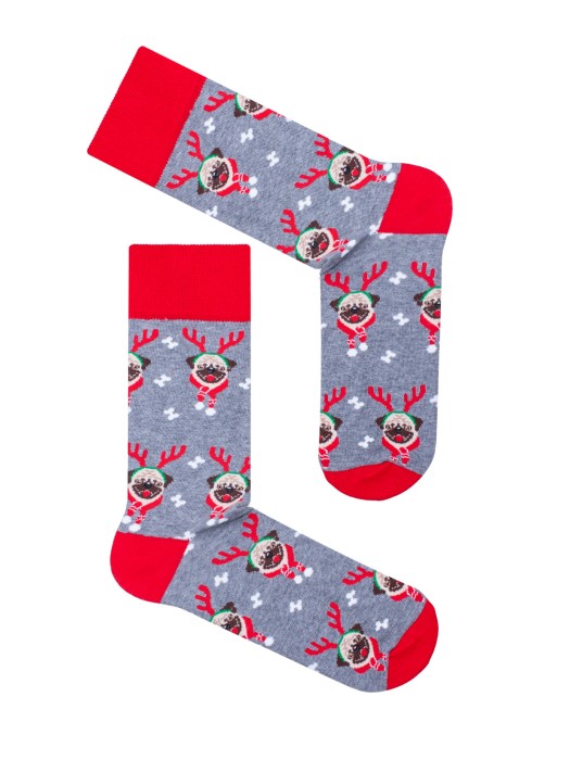 Men's Christmas Pug Dogs pattern socks  1290.036
