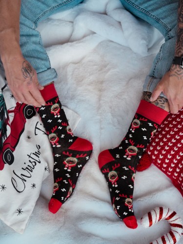 Men's Christmas Pug Dogs pattern socks  1290.036