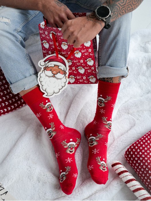 Men's Christmas Smiling reindeers pattern socks 1290.033