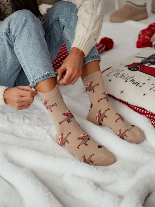 Skating kapibara Christmas socks for women 1283.041