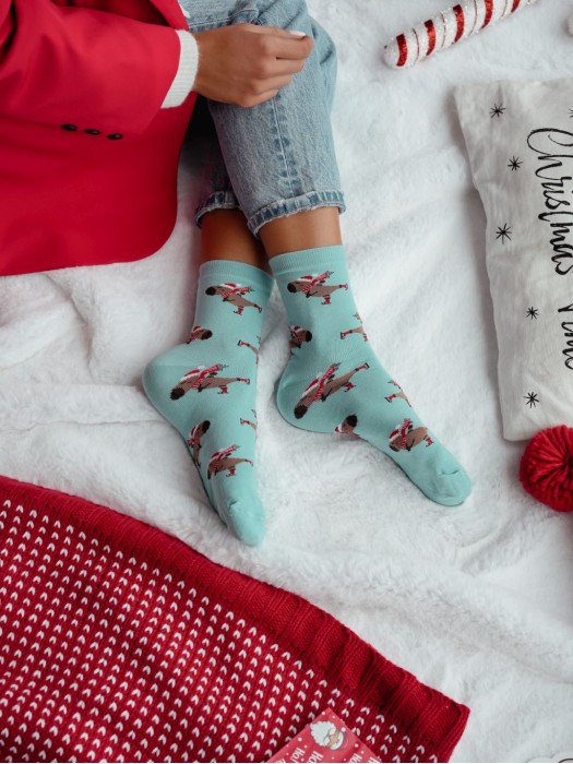 Skating kapibara Christmas socks for women 1283.041