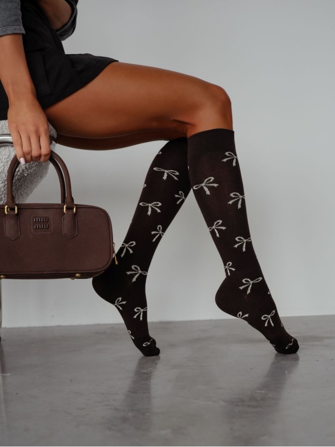Women's knee-high socks with bows 0248.016