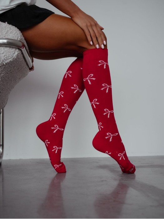Women's knee-high socks with bows 0248.016