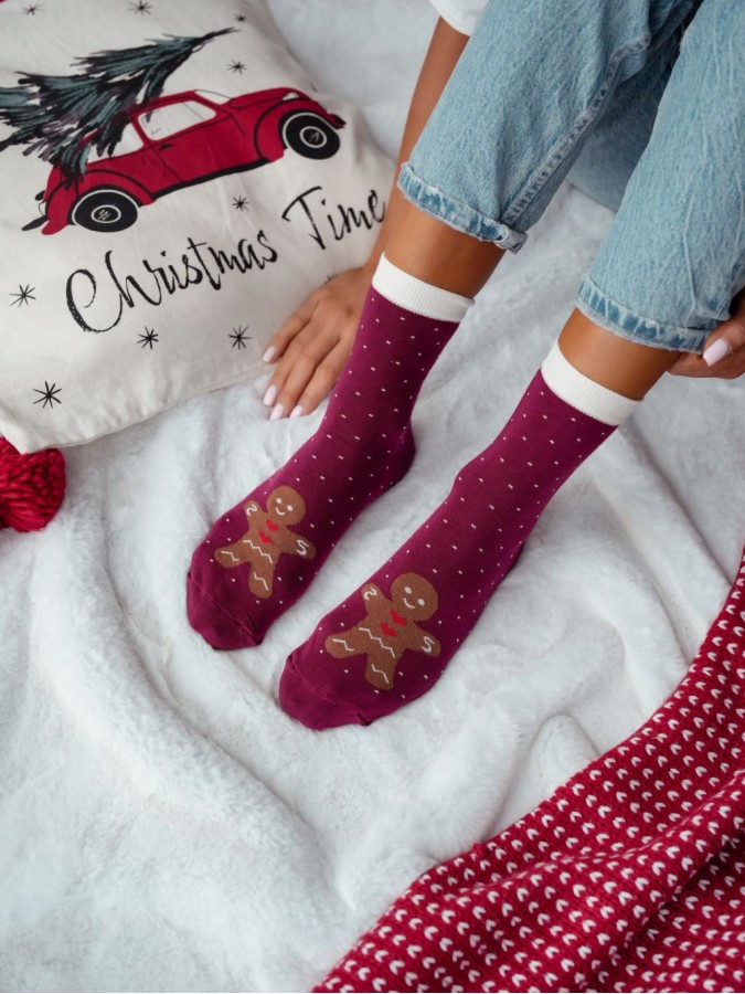 Women's Christmas socks Gingerbread with dots...