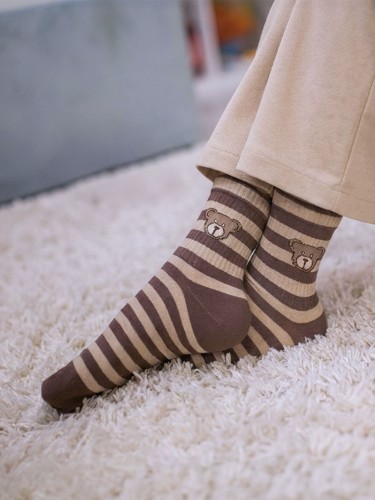 Children's striped socks with teddy bear 1184.061 2