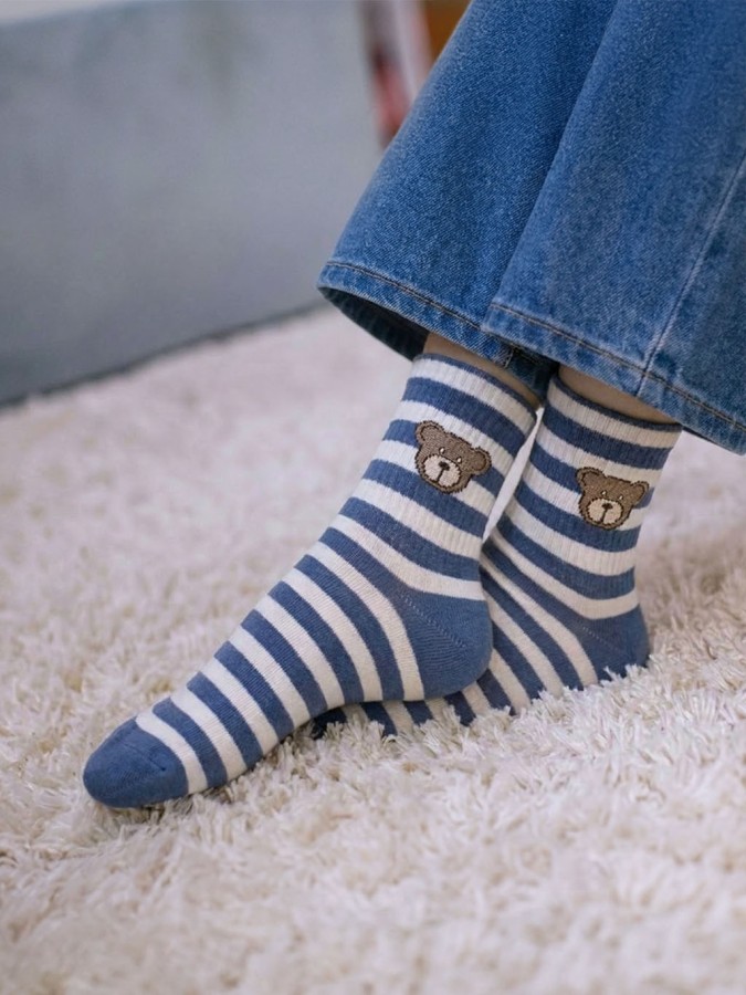 Children's striped socks with teddy bear 1184.061