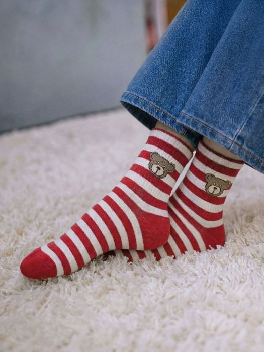Children's striped socks with teddy bear 1184.061