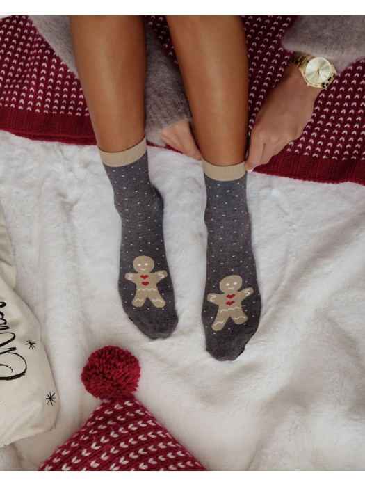 Women's Christmas socks Gingerbread with dots 1283.043