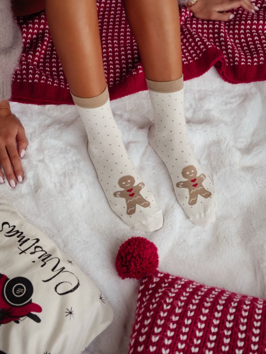 Women's Christmas socks Gingerbread with dots 1283.043