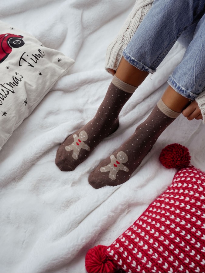 Women's Christmas socks Gingerbread with dots...