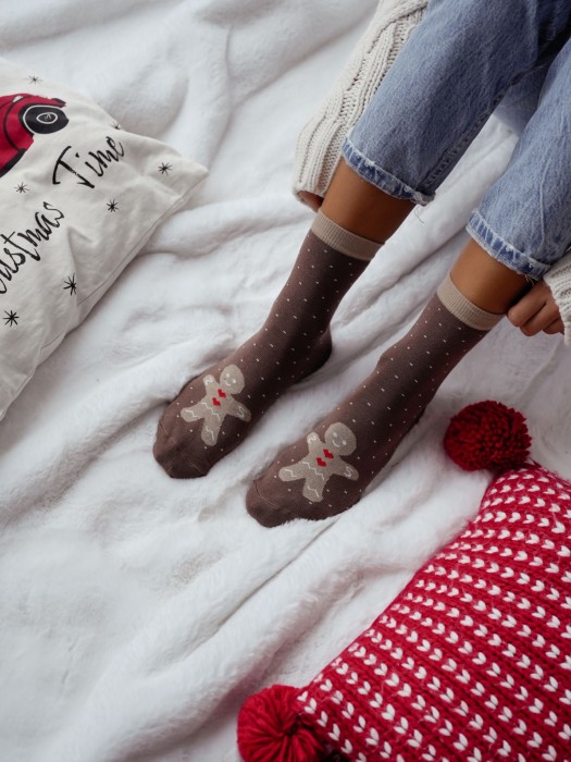 Women's Christmas socks Gingerbread with dots 1283.043