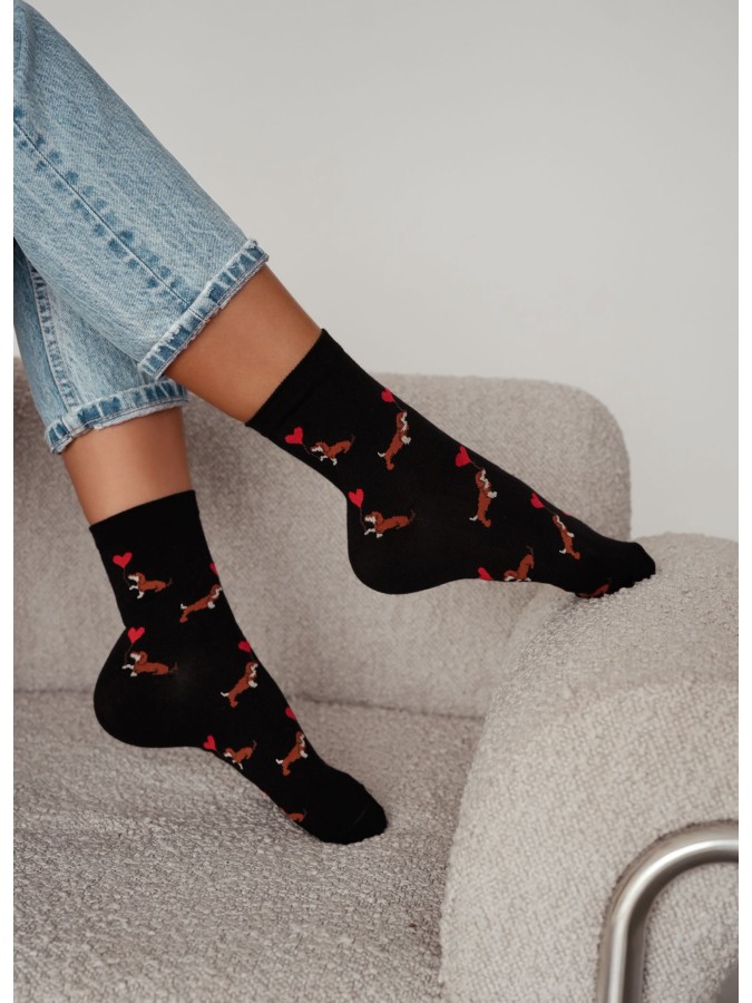Women's 'Valentine Dachshund Dog' pattern socks...