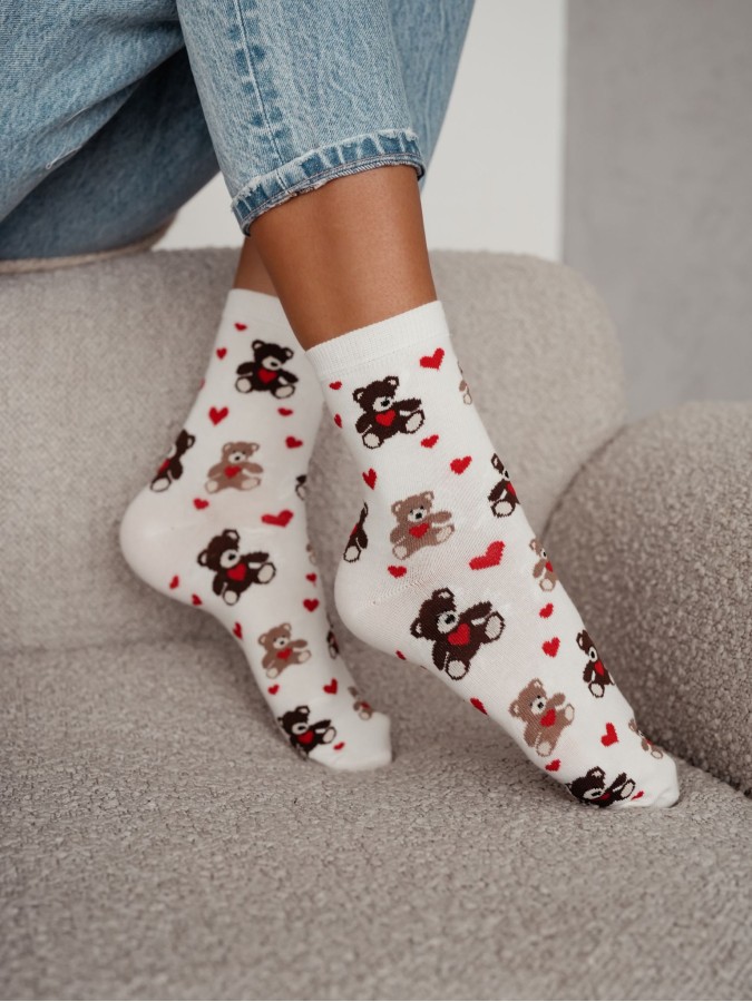 Women's Bears & Hearts pattern socks 0200.202