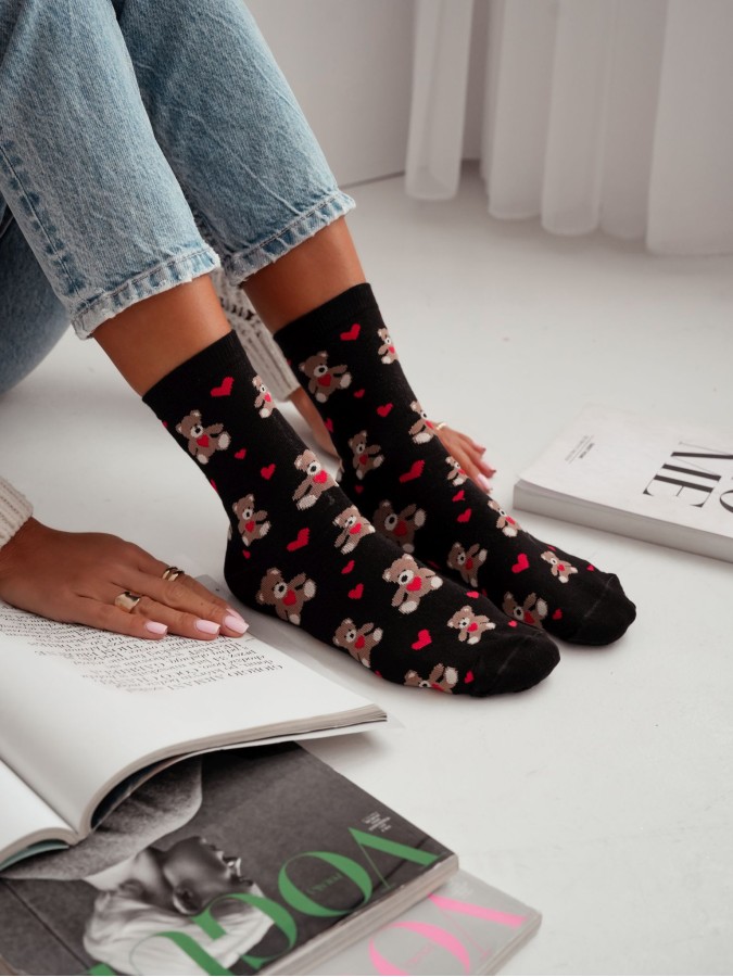 Women's Bears & Hearts pattern socks 0200.202