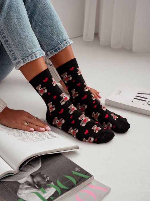 Women's Bears & Hearts pattern socks 0200.202