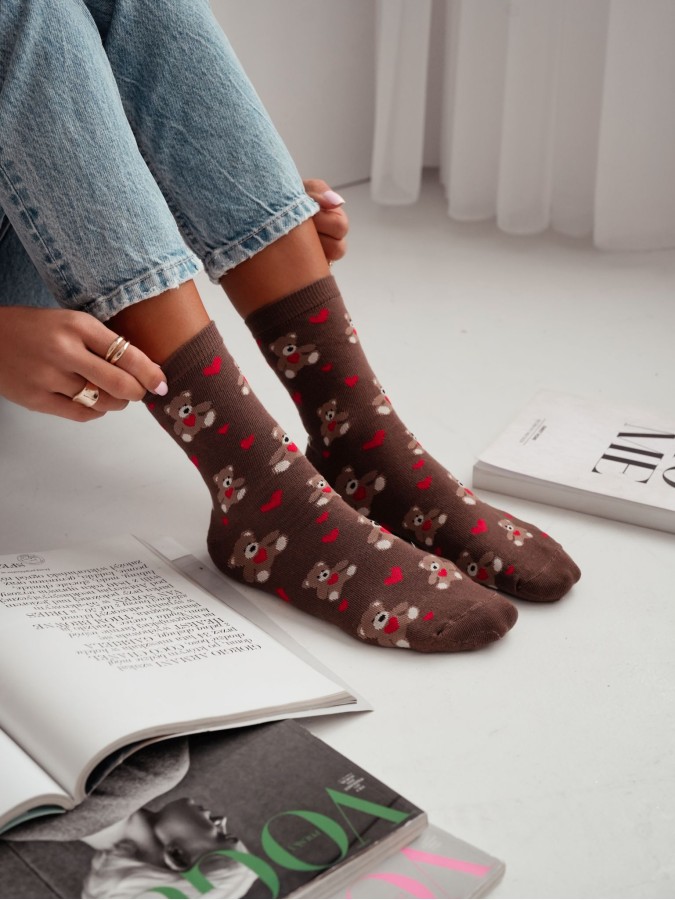 Women's Bears & Hearts pattern socks 0200.202