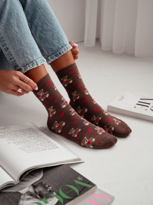 Women's Bears & Hearts pattern socks 0200.202