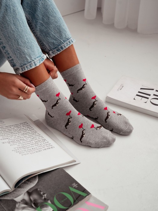 Women's 'Valentine Dachshund Dog' pattern socks 0200.201