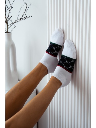 Women's Wide stripes CC pattern low ankle socks 005.1146