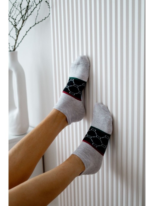 Women's Wide stripes CC pattern low ankle socks 005.1146
