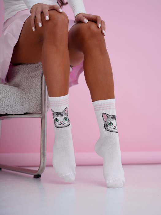 Women's Cat & Stripes pattern socks 0200.211