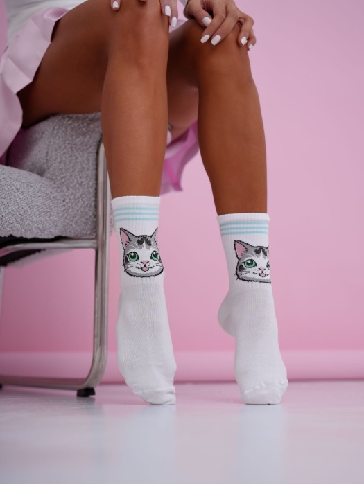 Women's Cat & Stripes pattern socks 0200.211