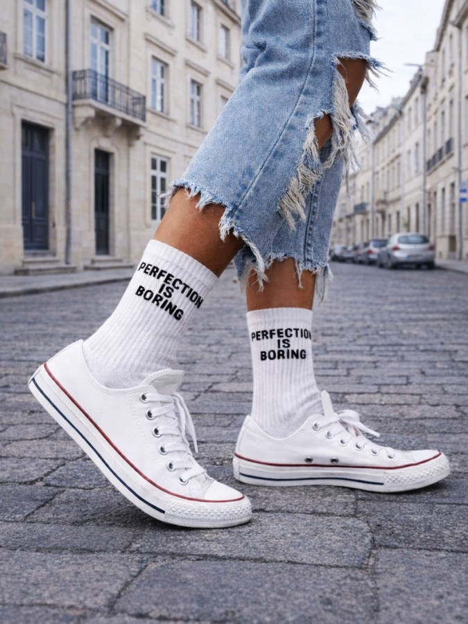 Women's PERFECTION IS BORING pattern socks...