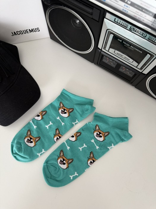 Men's Corgi dog pattern low ankle socks 1108.052