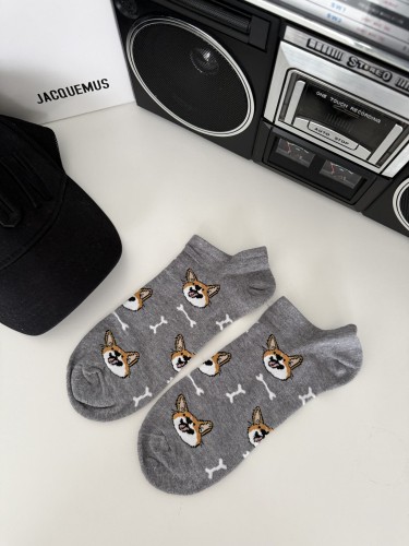 Men's Corgi dog pattern low ankle socks 1108.052 2