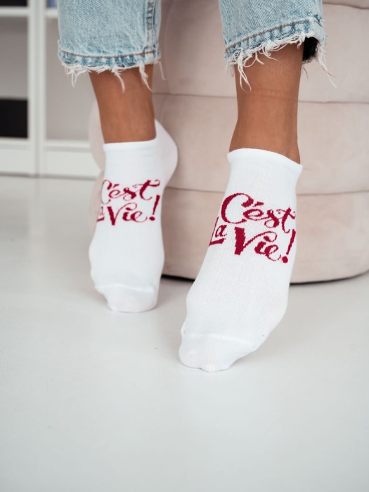 Women's 'C'est La Vie!' pattern low ankle socks 1146.091