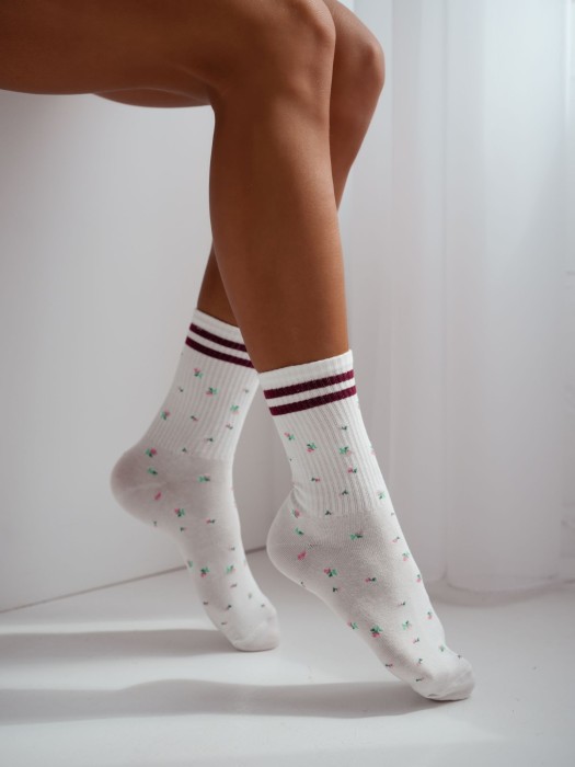 Women's Stripes & Flowers pattern socks 0200.242