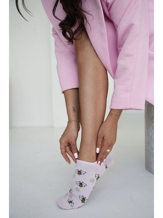 Women's Bees & Flowers pattern low ankle socks 1146.096